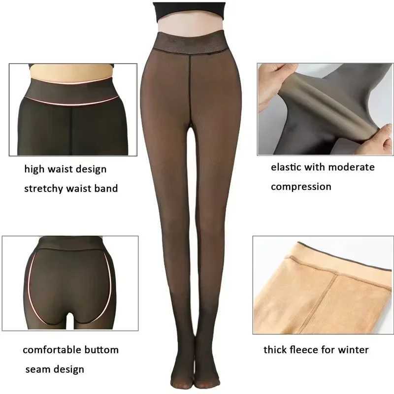 85210300g Women Thermal Leggings Winter Warm Fleece Sexy Stockings Slim Thicken Tights High Waist Pants Elastic PantyhoseT251016