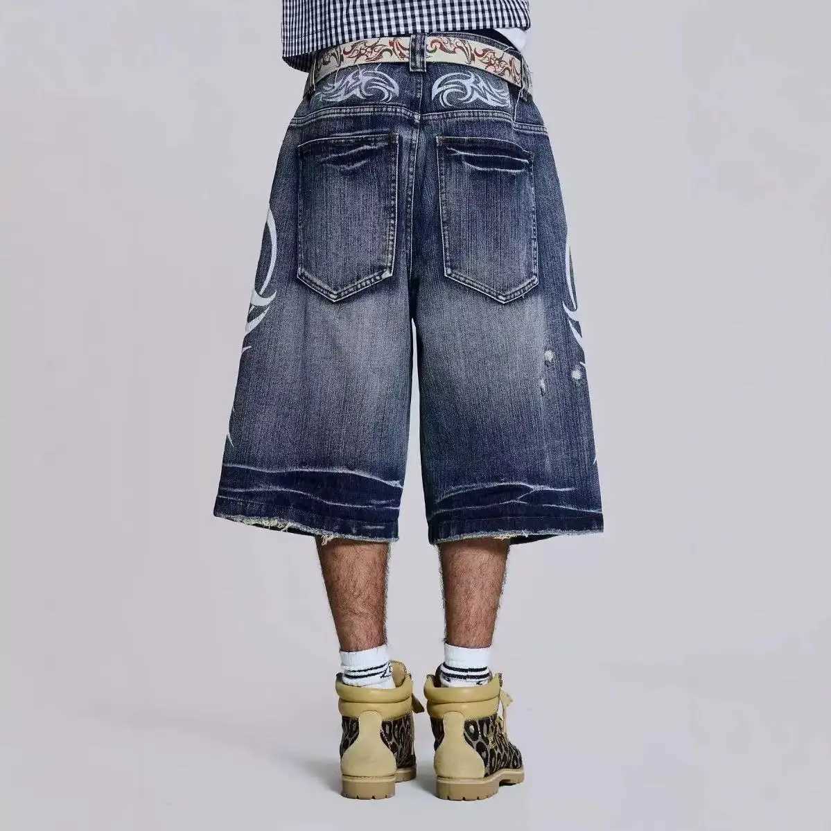 European and American fashion brand printed five quarter jeans American shorts hiphop style summer new style casual Jeans J251016