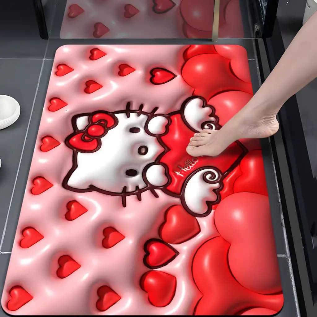 Sanrio Hello Kitty Rug Diatom Mud Absorbent Floor Mat Bathroom Antiskid Quick Drying Carpet Memory Foam Kitchen Bedroom Doormat L251016