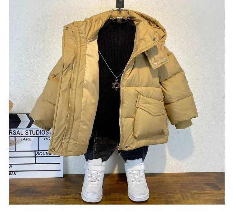 Boys Down Cotton Jacket Winter Clothing Childrens Cotton Coat Trendy and Cool Babys Medium and Long Hooded Warm CardiganT251016