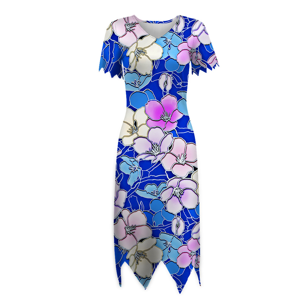 C17500 Summer 3D digital printing bright flowers Chinese style purple women's bottoming dress female