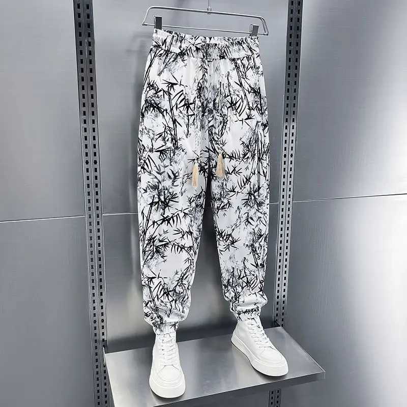 Breathable and Cool Summer Drooping Loose Casual Mens 2025 New Style Tying Versatile Printed Ninepoint Pants J251016