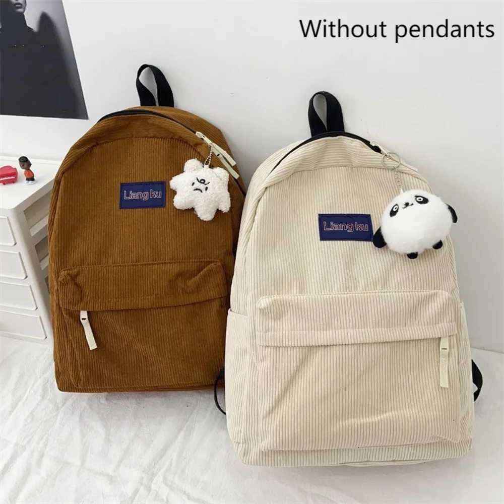 Portable Schoolbag Women Backpack Corduroy Large Capacity Book Bag Solid Color Student Backpack StudentsT251016