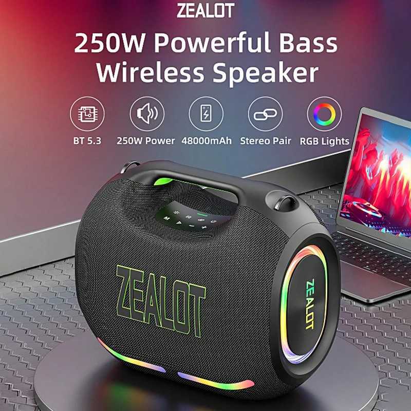 ZEALOT ZE21 250W Wireless Speaker Outdoor Portable 48000mAh Long Battery With RGB Color Lights Up To 18 Hours Of Play Time J2511161