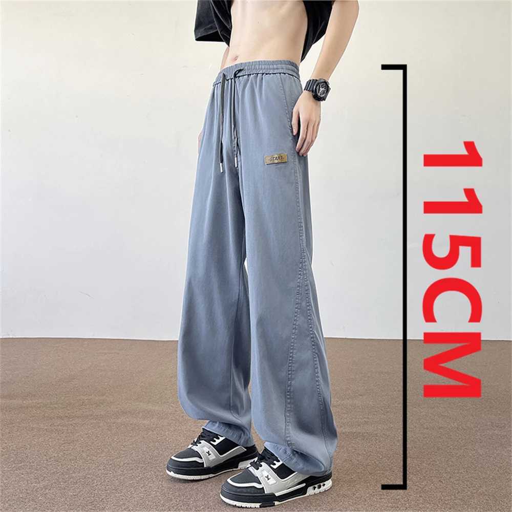 Summer Ice Silk Breathable 195cm Tall Man Pants Extralong Trouser Length 115 Elastic Waist Straightleg Sportswear Casual Pants J251203
