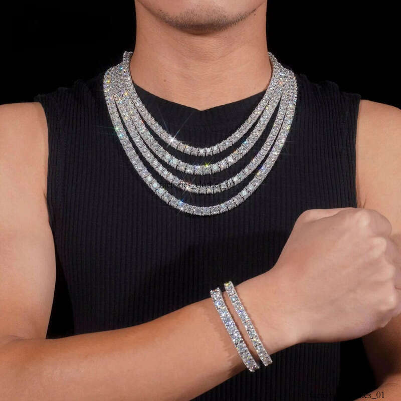 Street Hip Hop 5mm 6.5mm Moissanite Sterling Sier Table Tennis Necklace Men for Boyfriends Gift