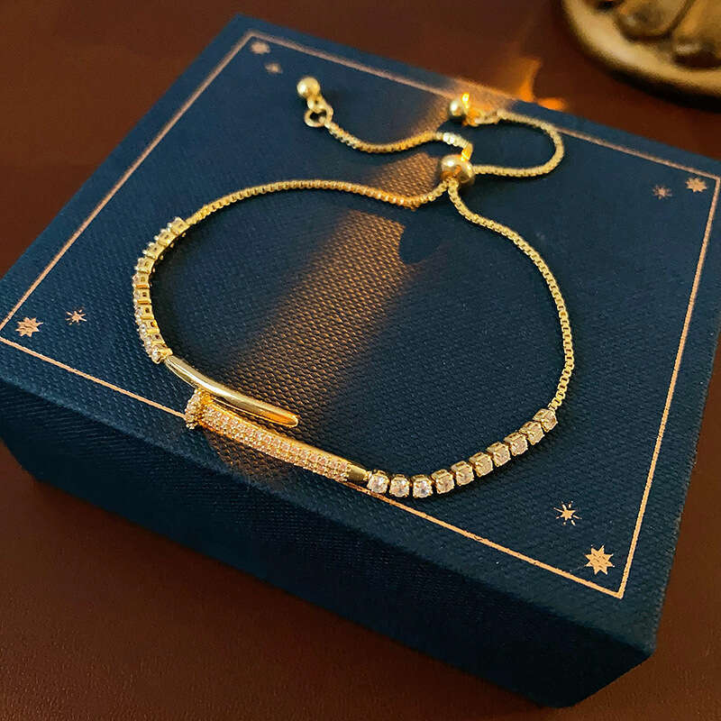 Real Gold Plated Zircon Splicing Smiley Face Bracelet Korean Style Light High-end Fashion Simple Elegant Women's Jewelry ddmypluto