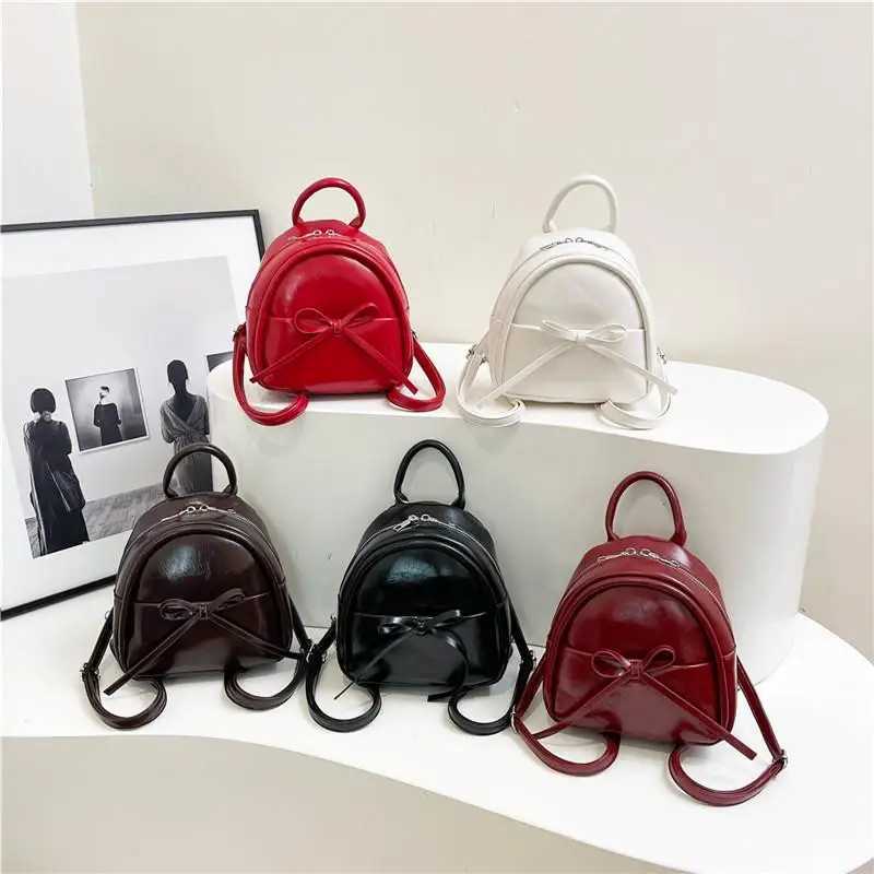 Simple and Fashionable Womens PU Backpack Cute Solid Bow Waterproof Zipper BagT251016