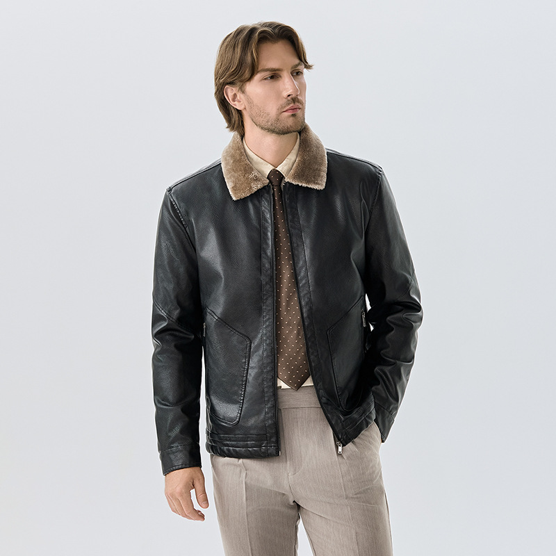 Designer Men's PU Leather Jacket Business Casual Coat Men's Motorcycle Plush Leather Jacket Korean Casual Trendy Workwear Jacket