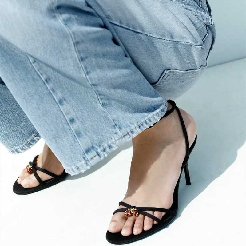 Elegant Cross Straps 10cm Thin High Heels Women Sexy Open Toe Heeled Sandals Luxury String Bead Decoration Party Dress Shoes Z251015