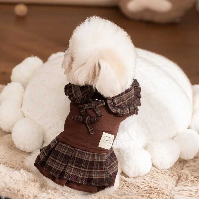 Winter Teddy Dress Plaid Pet Couple Outfit Warm Dog Sweatshirt for Small to Medium Dogs Princess Skirt XSXLW251016