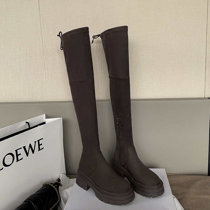 Designer Women Flats plush boot Platform Knee high boots Winter boots Trend Suede Boots