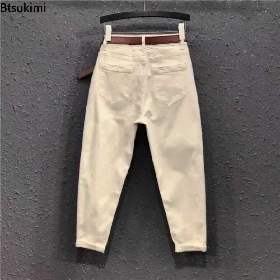 New 2025 Basic Womens Casual Jeans Pants Solid High Waist Harem Pants Female White Black Slight Strech Denim Pant Woman L4XL W251015