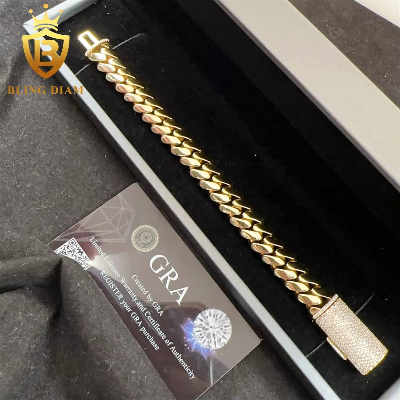 Moissanite Cuban 12mm 925 Sterling Silver Iced Out VVS Moissanite Clasp Hio Hop Jewelry Plain Cuban Bracelet