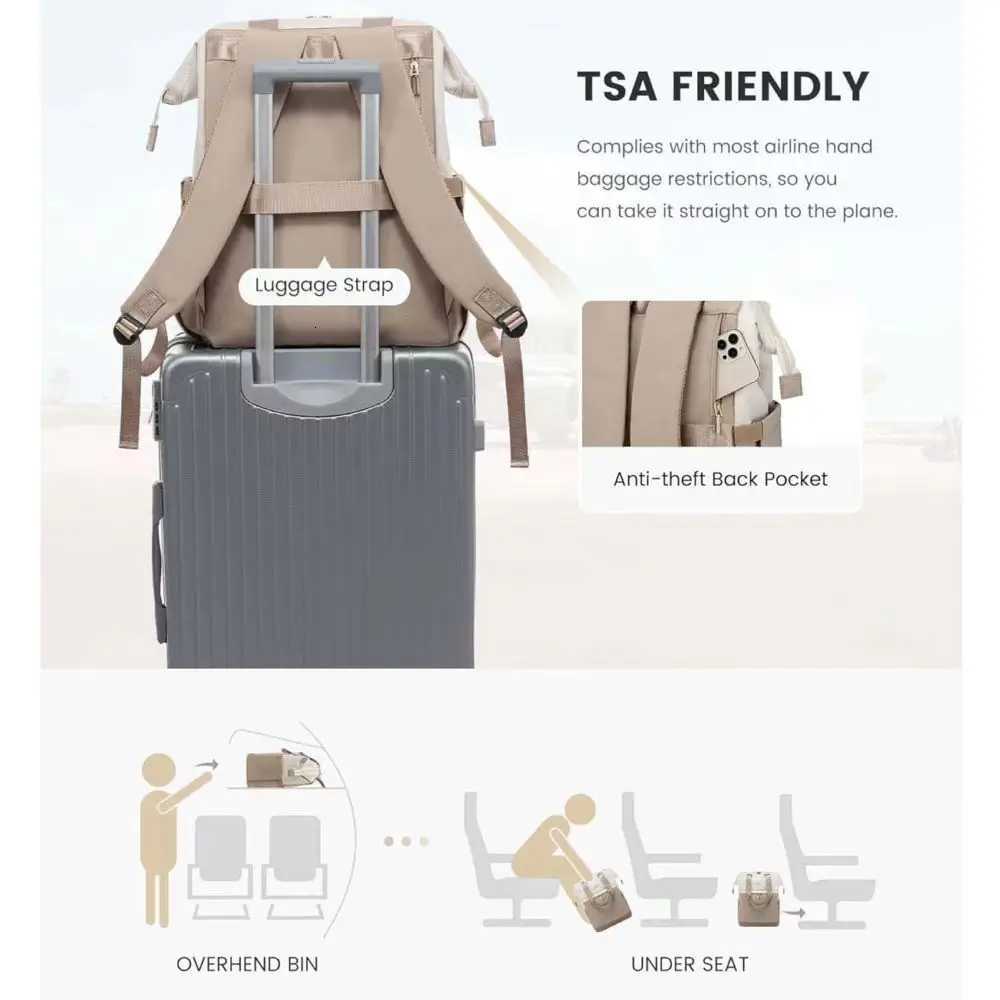 New versatile and simple crossborder womens travel laptop large capacity luggage cream colored backpackT251016