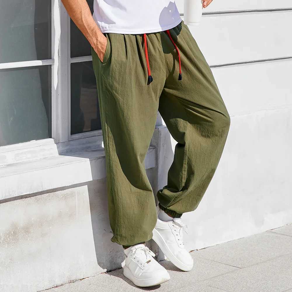 Mens Harem Pants Loose Fit Chinese Style Cotton Linen Solid Color Cozy Sweatpants Joggers High Quality Male Casual Trousers J251203