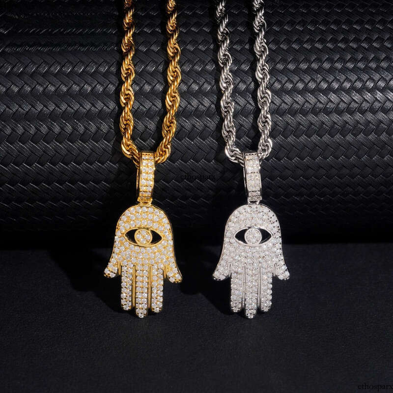 Wholesale Hip Hop Jewelry for Gift Hamsa Hand Custom Iced Out Fashion Sier VVS Moissanite Dia Lucky Pendant