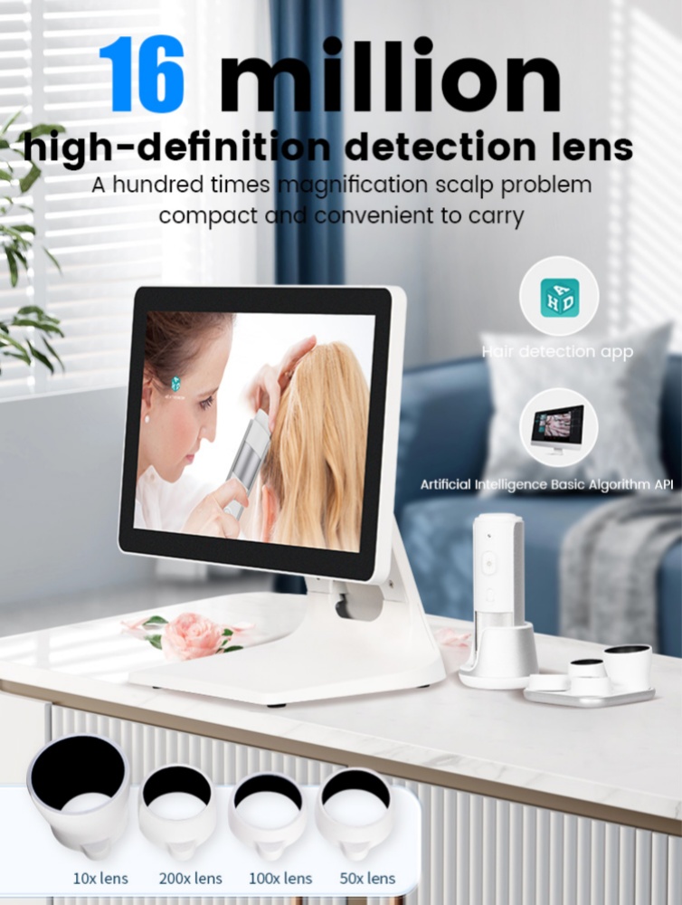 AIsia 16 Million Pixel AI Hair Follicle Analyzer 3 Spectrum 4 Magnification Mirror Professional Salon Hair Health Screening Machine