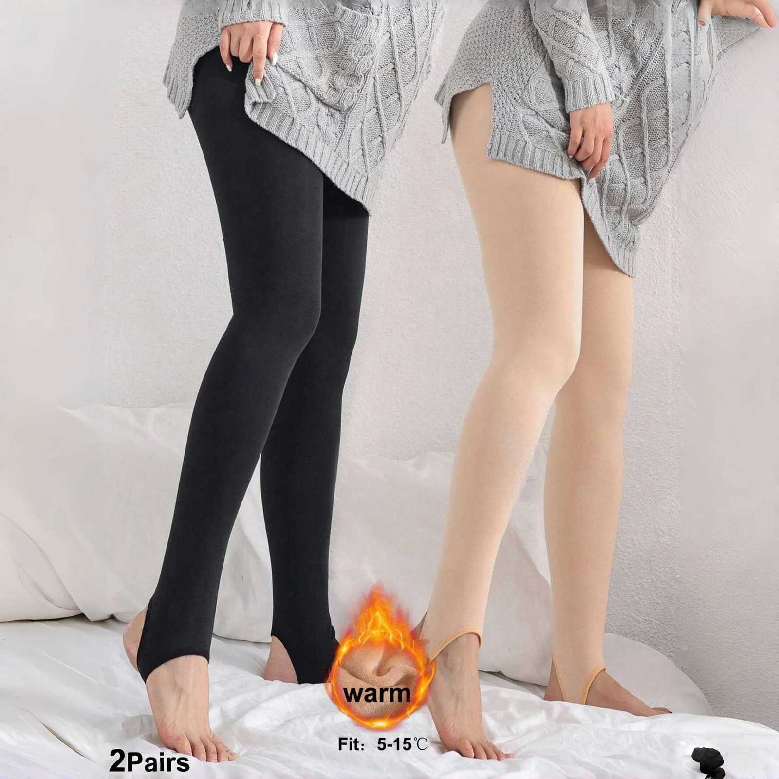 2 Piece WomenS Thick Pantyhose Plus Fleece Bare Leg FleshColored Leggings FallWinterT251016