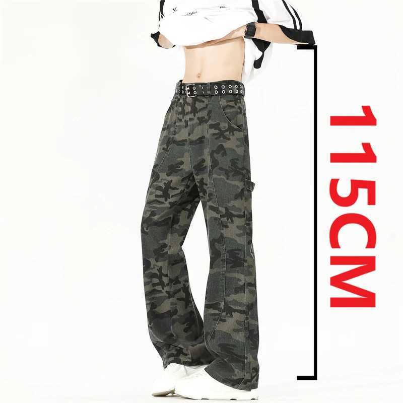 Extra Long Length Casual Jeans American Vintage Autumn Camouflage Workwear Pants 190 Tall Men Flared Trousers 115cm Pants J251203