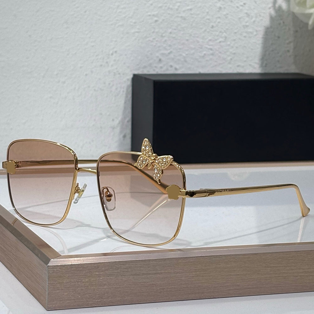 Luxury womens butterfly sunglasses designer square metal sunglasses VE2282 oversized frame glasses high quality crystal embellishments with box