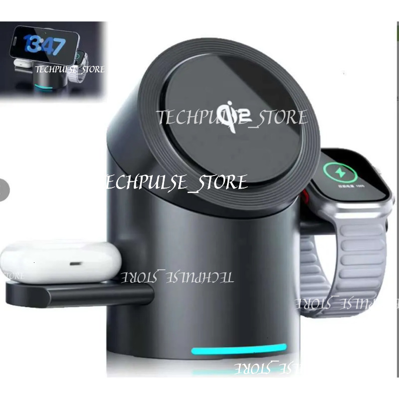 Fast Shipping Aluminum Phone High Quality Automatic Touch tech73 Rotation Qi23 In 1 Magnetic Folding Wireless Charger