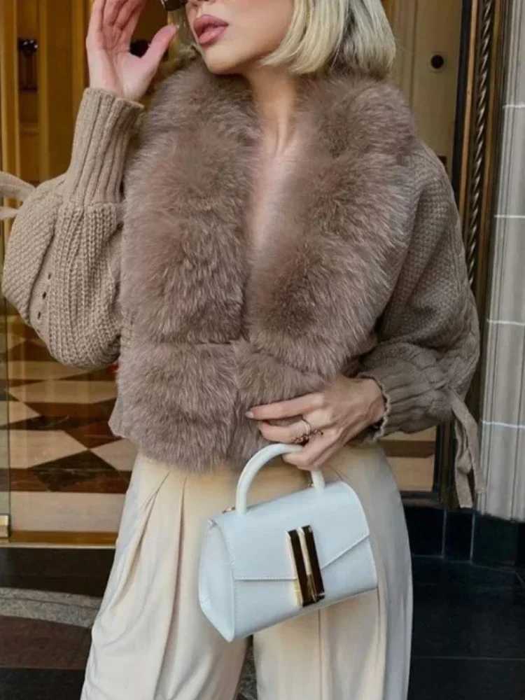 2024 Winter New Fashion Knitting Cardigan Placket Coat Women Casual Real Fox Fur Coat Short Warm Knitted Jacket with Natural Fur W251016