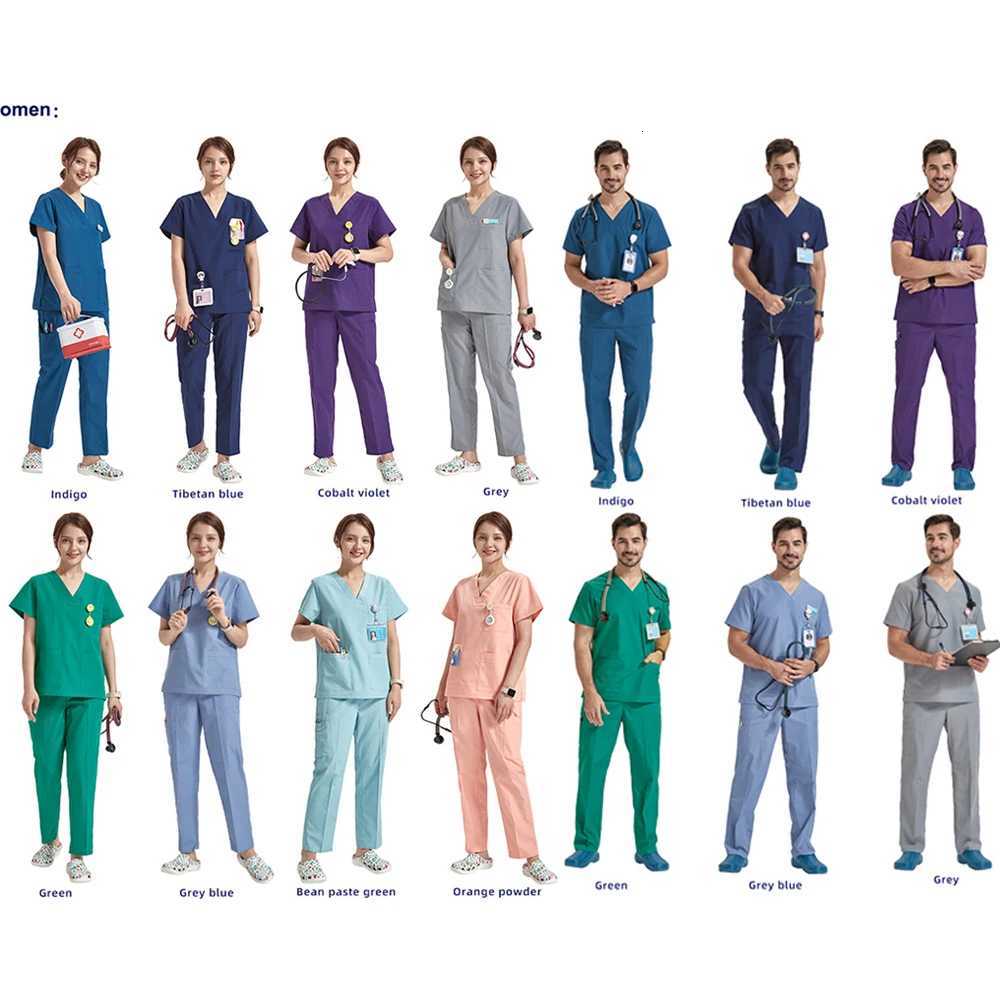 Functional Durable Medical Uniforms Nonelastic Basics Hospital Nursing Multiple Pockets Cargo Scrubs Sets for Women Men 8020 X251016