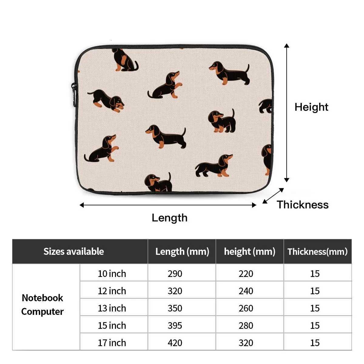 Laptop Notebook Bag Case Cartoon Dachshund Tablet Sleeve Case Gift for Animal Dog Lover 10 12 13 15 17 Inch Shockproof Case BagW251015