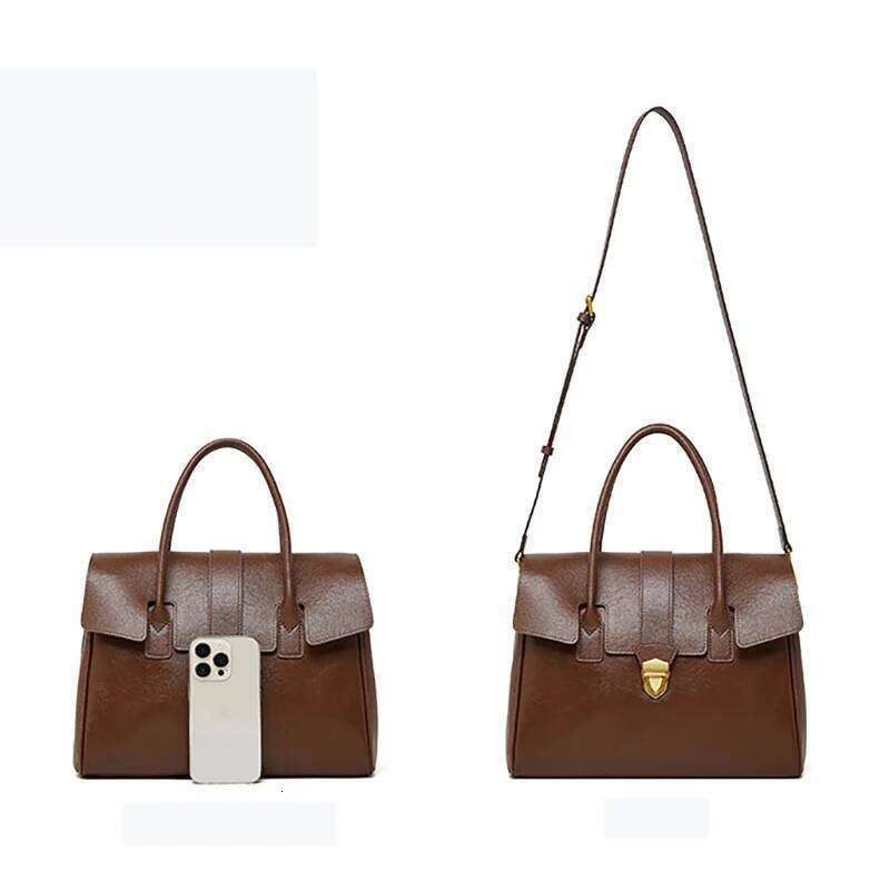 VM FASHION KISS Oil Wax Genuine Leather For Women Woman Shoulder Large Capacity Square Tote Bag Cowhide Handbag