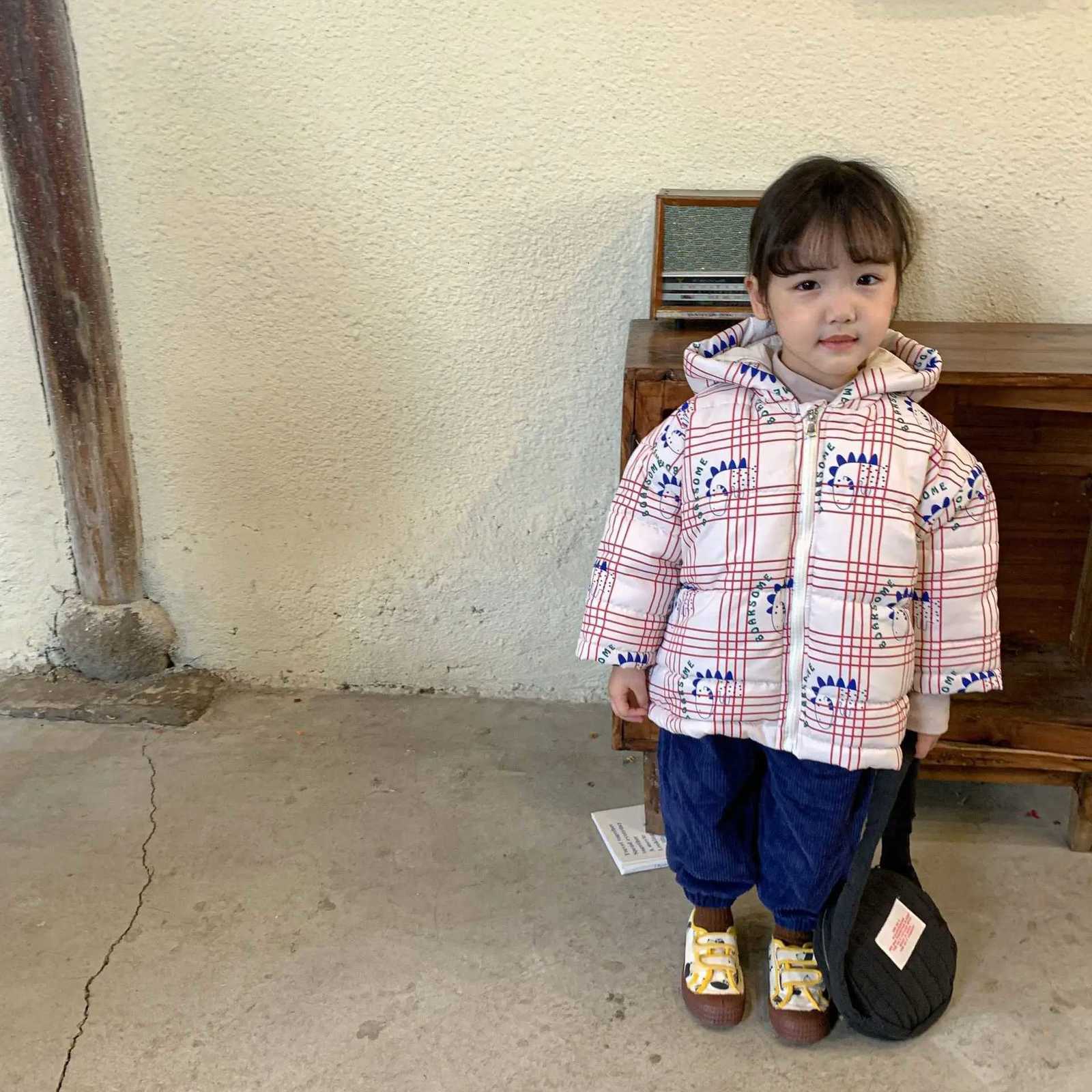 2024 Korea Style Kids Jacket Thickened Warm Winter Childrens Hooded Cotton Jacket Dinosaur Bear Boys Girls Cotton JacketT251016