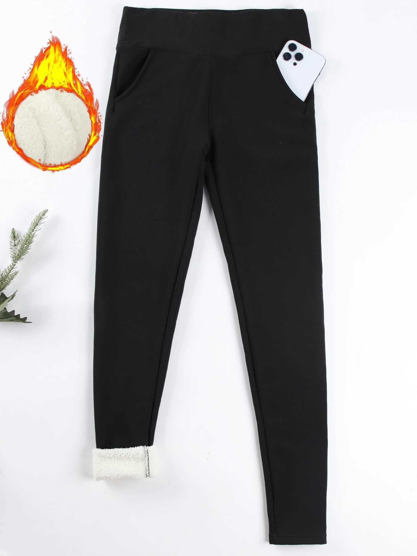 Winter Pockets High Waist Leggings Women Thick Velvet Warm Leggings Women Stretch Prevent Cold Super Warm PantsT251016