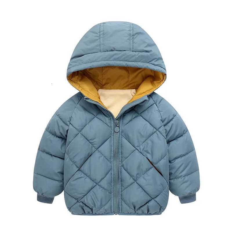 2022 Winter New Childrens Padded Jackets For Boys And Girls Plus Velvet Warm Cottonpadded Jackets Unisex Top Hooded Coat SolidT251016