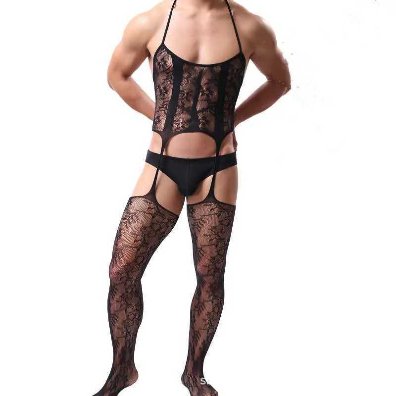 Mens Sexy Underwear Onepiece Fishnet Full Body Stockings Gay Erotic Mesh Perspective Tight Lingerie Sissy Clothes Nightdress W251016