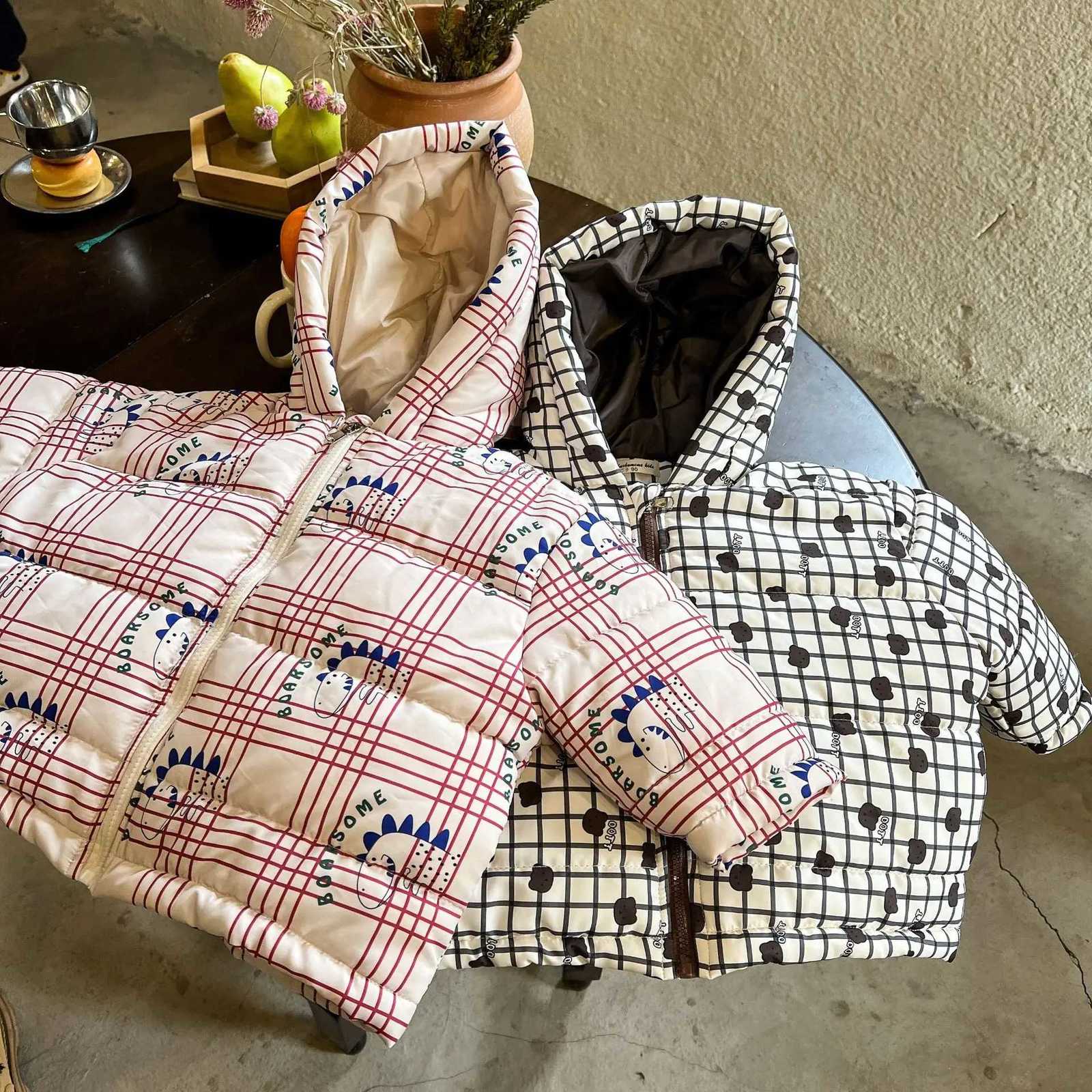 2024 Korea Style Kids Jacket Thickened Warm Winter Childrens Hooded Cotton Jacket Dinosaur Bear Boys Girls Cotton JacketT251016