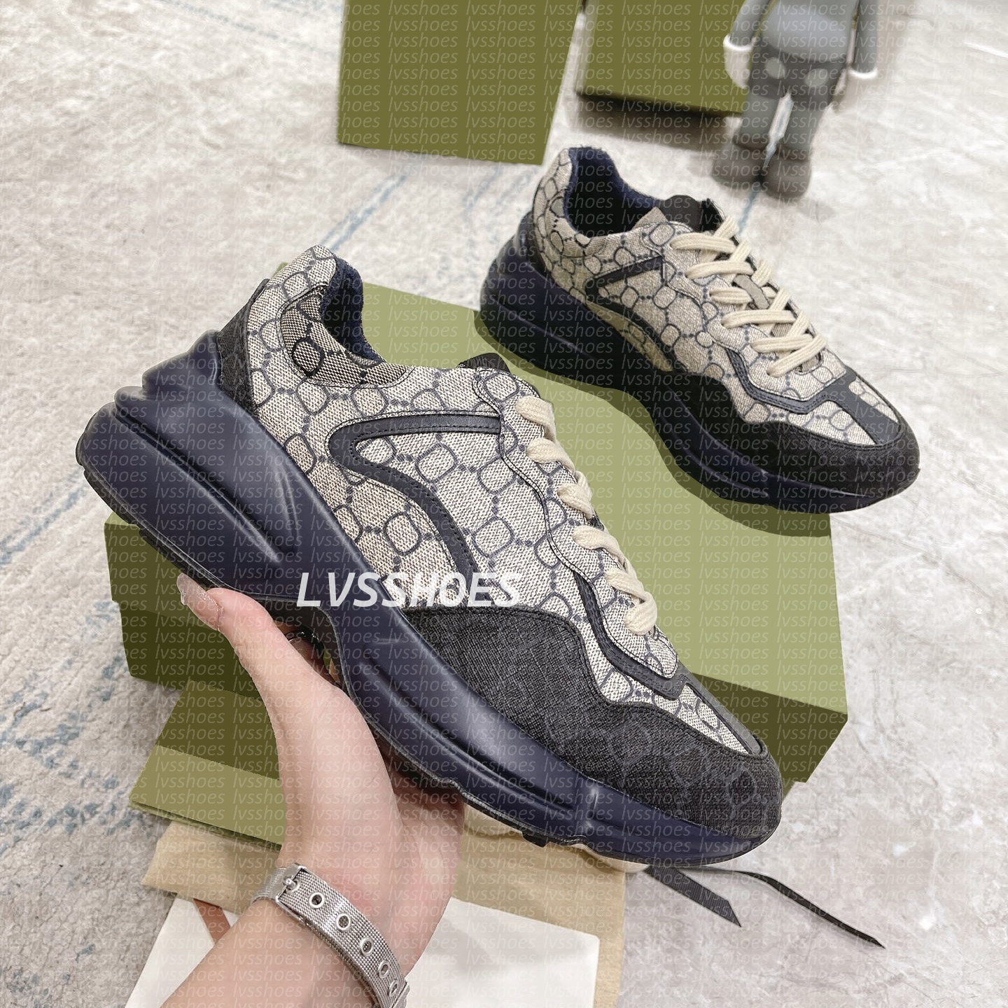 Rhyton Casual Shoes Designer Sneakers Men Women Vintage Daddy Sneaker Luxury Runner Trainers Brand Lady Chaussures Multicolor Platform Shoe size 35-46