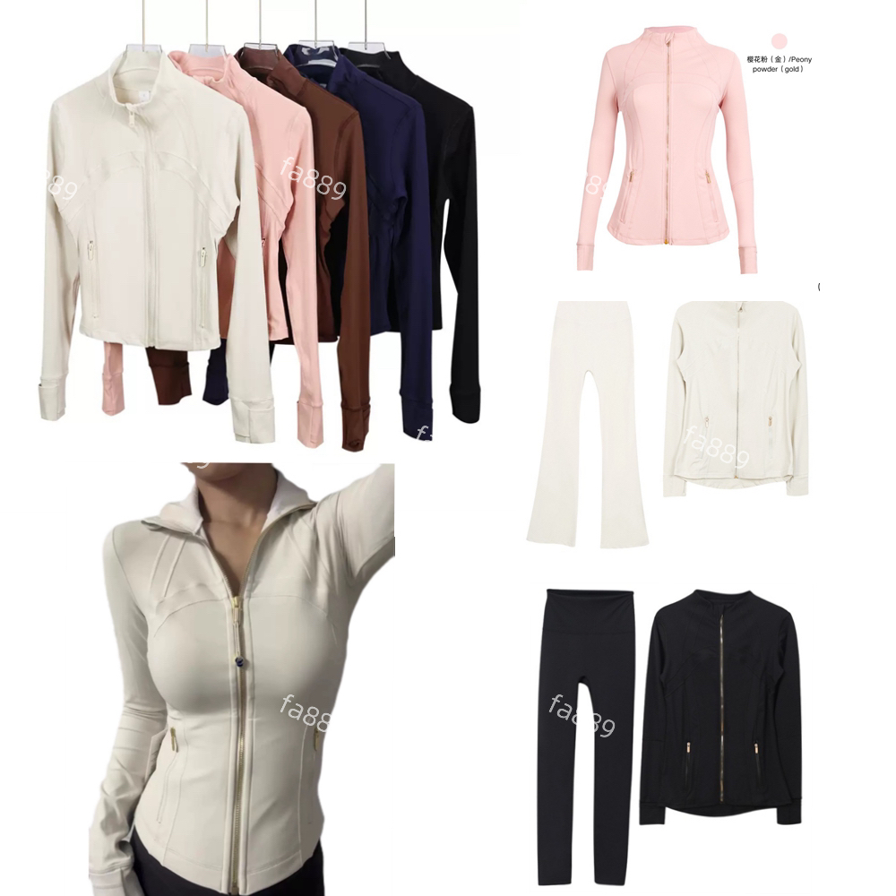 Yoga Jacket sets Gold zipper Women jacket Workout Sport Coat Fitness Jacket Sports Quick Dry Activewear Top Solid Zip definejacket Yoga Set