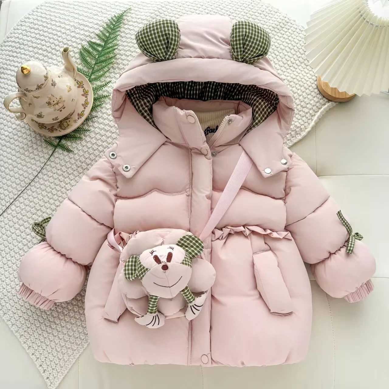 Baby Girls Winter Down Coat 2025 New Cute Fashion Thicken Hooded CottonPadded Jacket With Bag Children Clothing Outerwear 26YT251016
