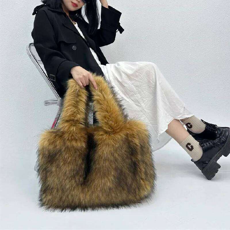 Designer Large Capacity Tote For Women Fluffy Lady Handbags Soft Plush Solid Color Warm Winter Shoulder Bag Purses Suotong251016 Suotong251016 Suot251
