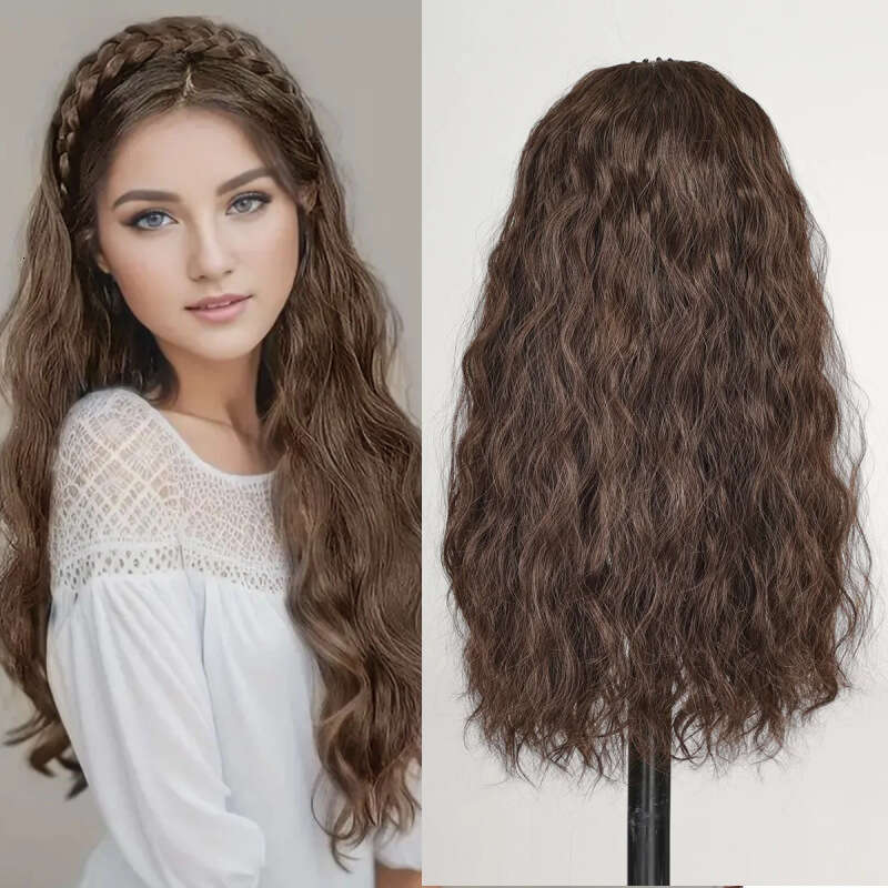 Long Curly Wig for Women with Headband and Fishbone Braid Hair