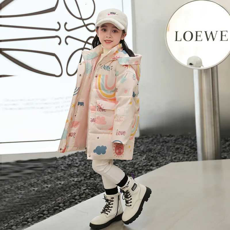 2023 Winter Down Jacket For Girls Long Coat Cute Rainbow Hooded Kids Parka 2 To 8 Years Toddler Baby Windbreaker XMP157T251016