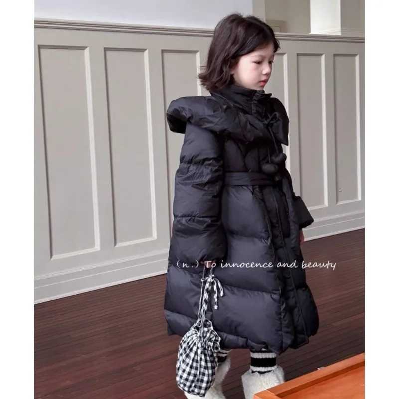 2025 New Korean Long Over The Knee Down Cotton Jacket for Little Girls Stylish Cotton Jacket for BabiesT251016
