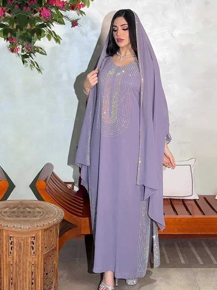 Saudi Arabic Party Dress for Women Abaya Muslim Diamond Hijab Dresses Set 2 Piece Vestidos Mujer Morocco Kaftan Abayas Robe 2023 X251016