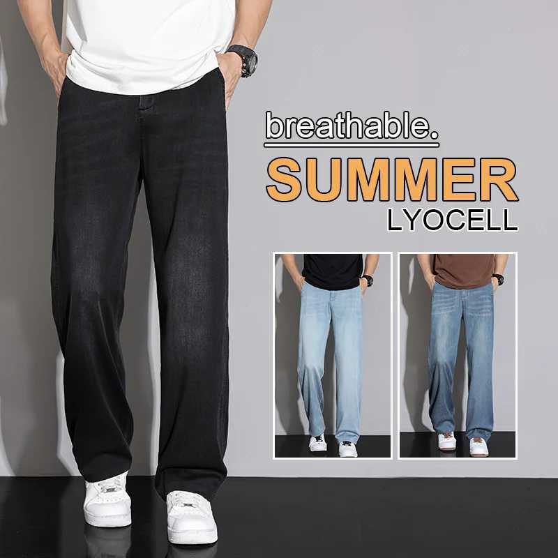 Mens Thin Lyocell Loose Straight Denim Jeans 2025 Summer Autumn Stretch Waist Comfortable Breathable Casual Pants Plus Size 38 J251016