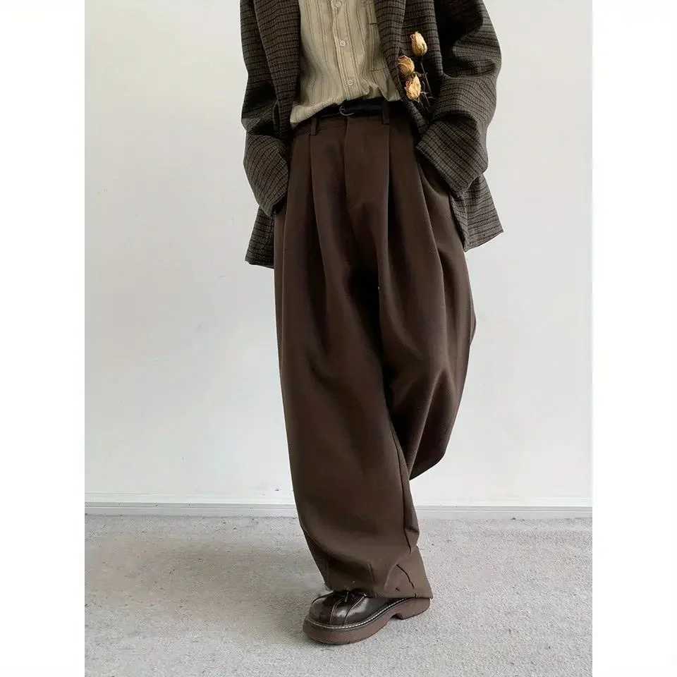 Loose Straight Leg Coffee Color Men Women Casual Pants Spring Autumn Drapey Wide Leg Trousers Retro Japanese Style J251203