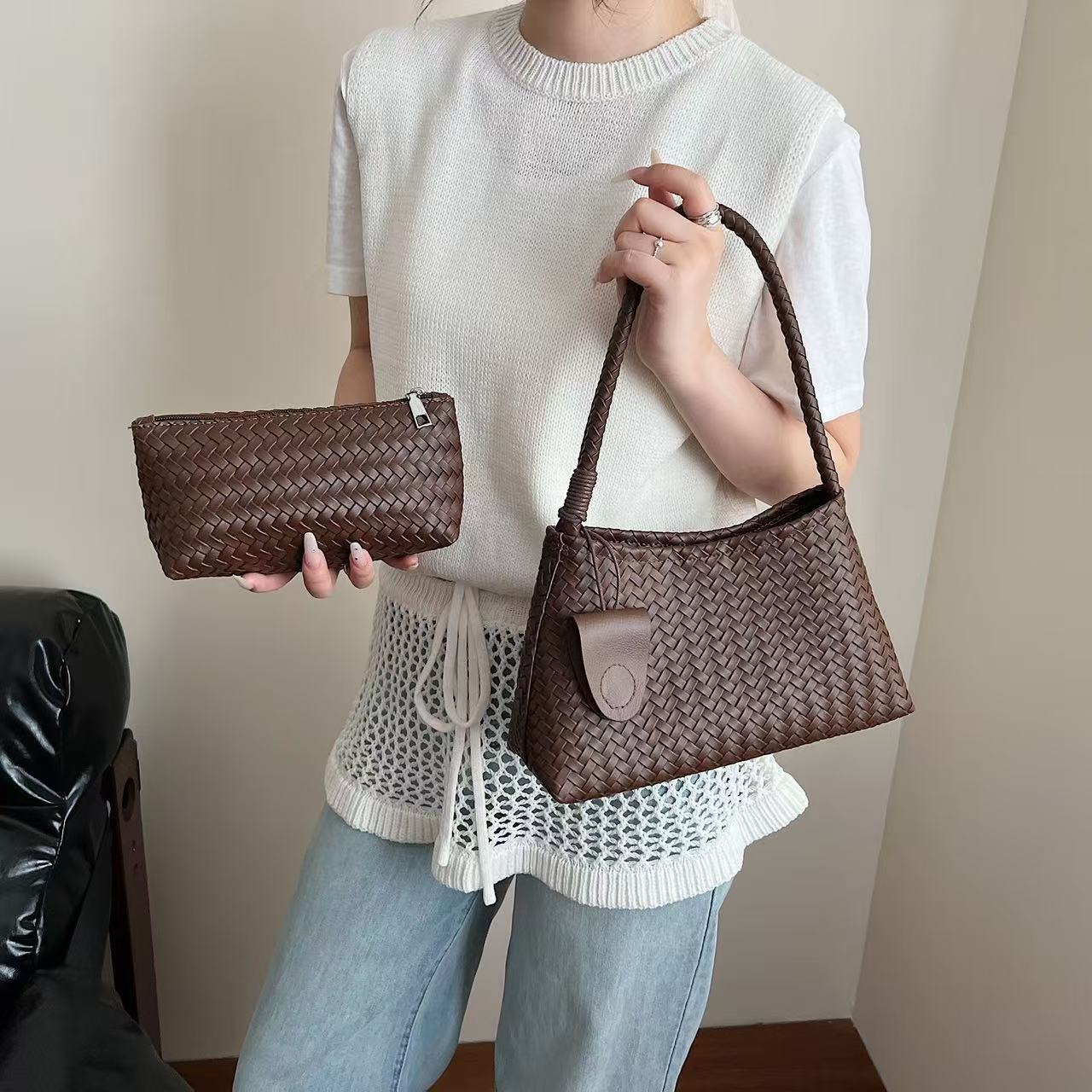 Small Niche Handmade Woven Armpit Bag, Women'S Fashionable Casual Handbag, Mother Bag, Large Capacity Shoulder Bag, Women'S Bag