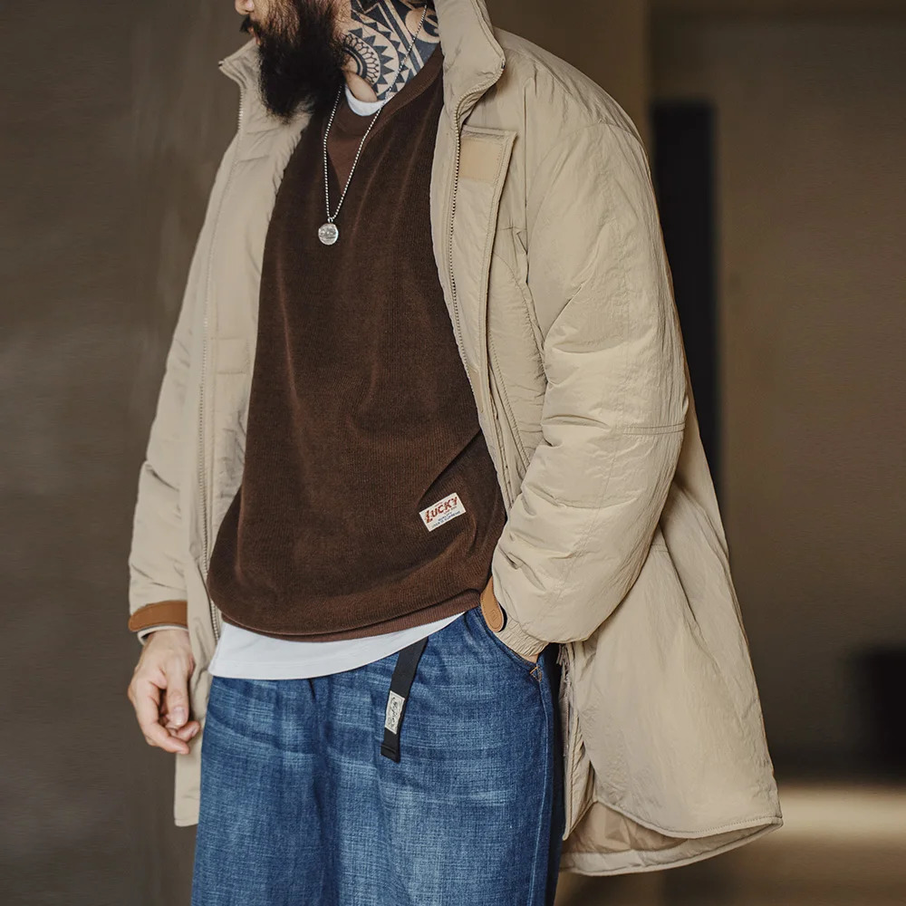 Maden Vintage Midlength Padding Cotton Jackets Khaki Hooded Coat Pcu Level7 Jacket for Mens Winter Warm Classic Parka Coat 251028