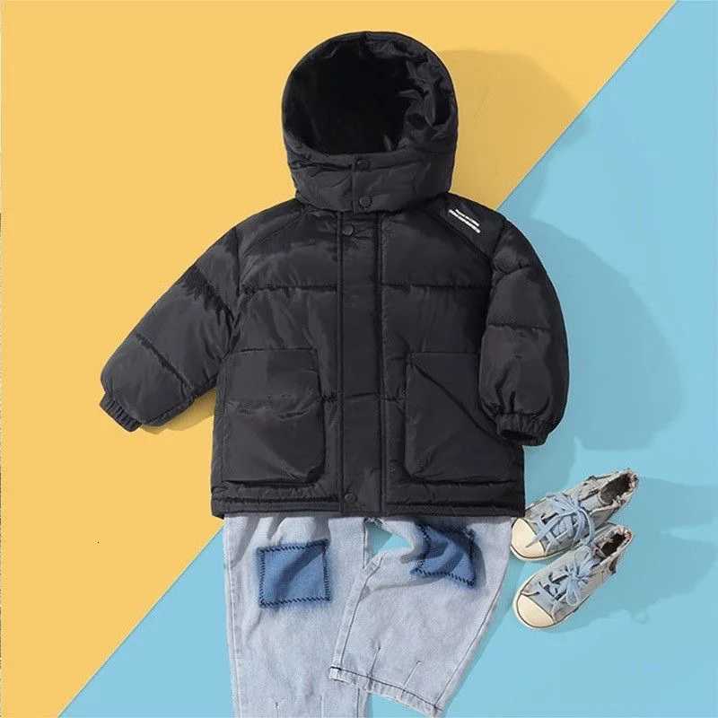 412 Years Girls Jacket Winter New Solid Color Letter Print Thick Warm Hooded Windbreak Coat for Teen Boys Cotton Down OutwearT251016