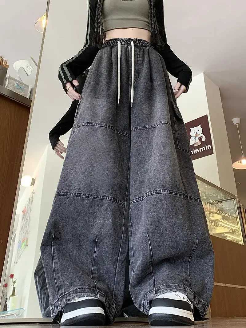 Cargo Jean Loose Wide Leg Workwear Jeans Elastic Waist Men and Women Spring Autumn Faion Brand Waed Out Trousers Straight Cut J251016