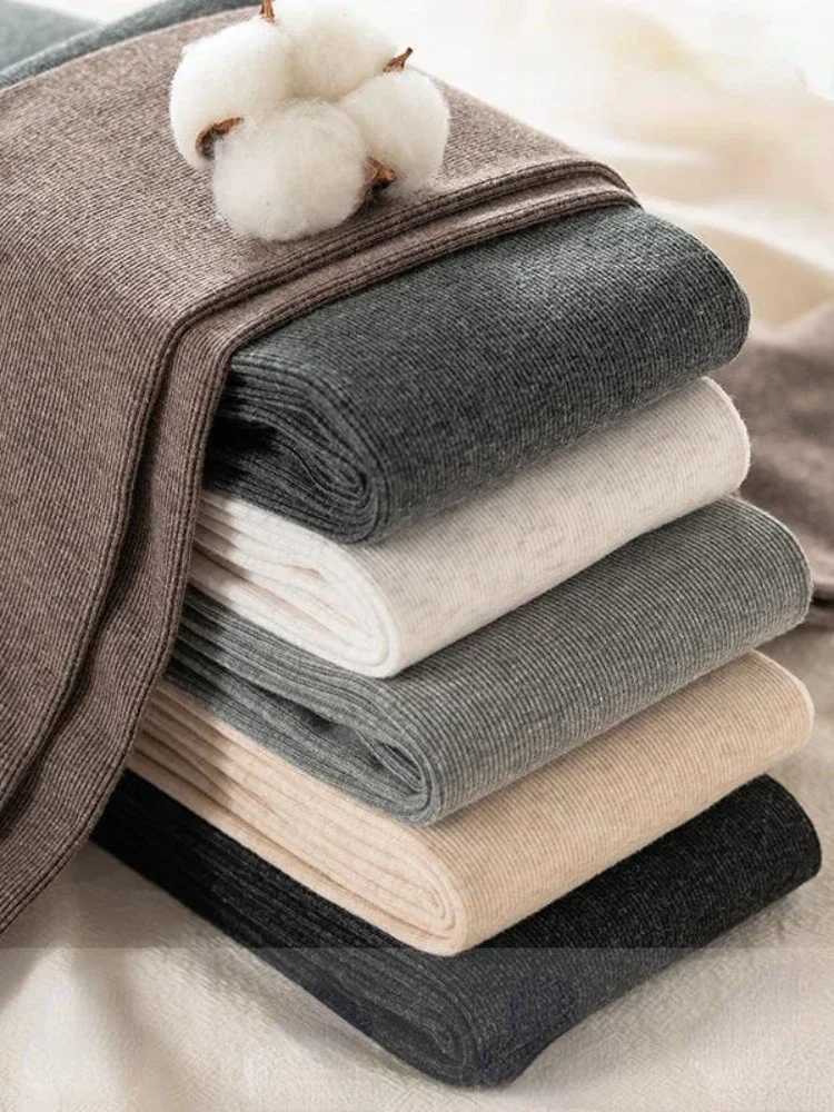 Winter Warm Leggings Women Vertical Stripes Casual Pants Thickened Plush Cotton High Elasticity Solid High Waist Winter PantsT251016